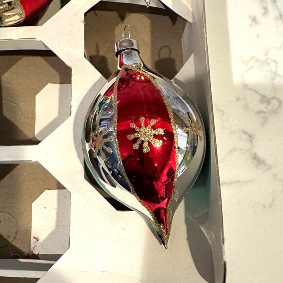 Vintage mercury glass hand blown Christmas ornaments x6 mid century - Picture 4 of 14